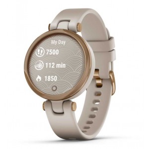 -in nalvereing 9-3-23, 11-4-23 verwacht- GARMIN HORLOGE "LILY" LIGHTSAND BAND EN KAST MET ROSE BEZEL 50M - 79273 - 010-02384-11