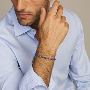 ZILVEREN ARMBAND MET LAPISLAZULI STENEN 4.0MM 20+3CM - 81176 - 1336302