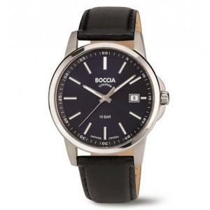 BOCCIA HORLOGE TITANIUM BAND EN KAST, ZWARTE PLAAT MET DATUM, BESCHERMDE KROON EN SAPPHIRE GLAS 100M - 79131 - 3633-05