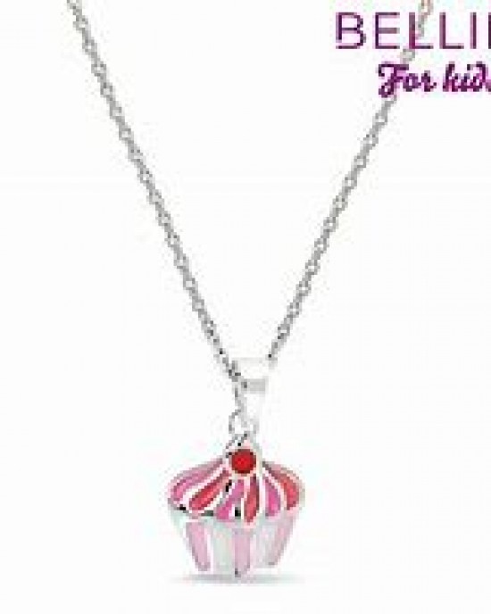 BELLINI ZILVEREN HANGER INCL. COLLIER CUPCAKE ROSE/WIT/ROOD 38CM - 70311 - 574010