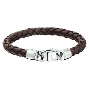 LEREN ARMBAND MET STALEN SLUITING MET BRUIN LEER GEVLOCHTEN 7MM 21CM - 79805 - 6503264