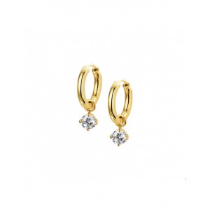 GOUDEN KLAPCREOLEN  MET HANGENDE SOLITAIRHANGER ZIRKONIA 5.0MM 2.5X15MM - 78374 - 4018670