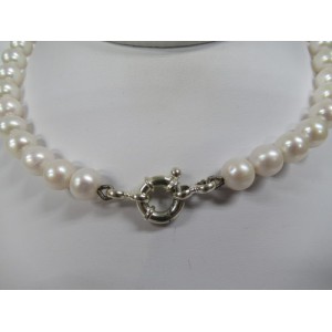 PARELSTRENG ZOETWATER A KWALITEIT 8-8.5MM MET ZILVEREN FANTASIE VEERRING 14MM 48CM - 9933 - 46082-48CM