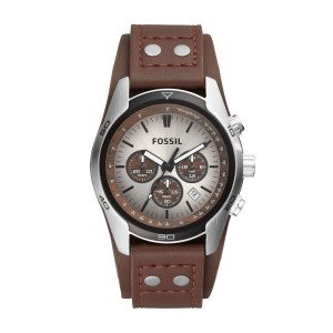 FOSSIL HORLOGE "COACHMAN" BRUIN LEREN BAND CHRONOGRAAF 44M 100M - 60749 - CH2565