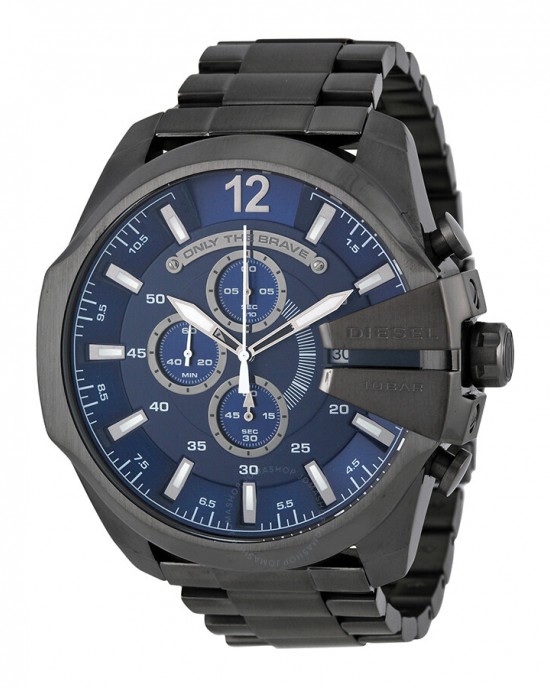 DIESEL HORLOGE "MASTER CHIEF"  ZWART STALEN BAND EN KAST, BLAUWE PLAAT  54MM 100M - 74247 - DZ4329