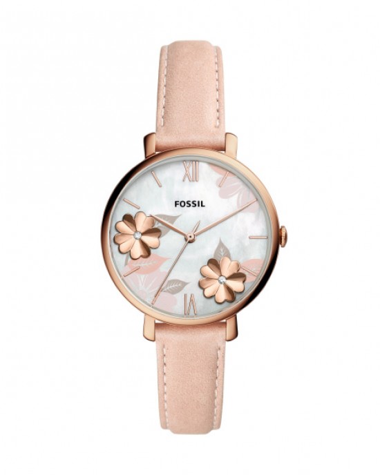 FOSSIL HORLOGE LEREN BAND, ROSE KAST EN WIJZERPLAAT MET BLOEMEN 30M - 77880 - ES4671