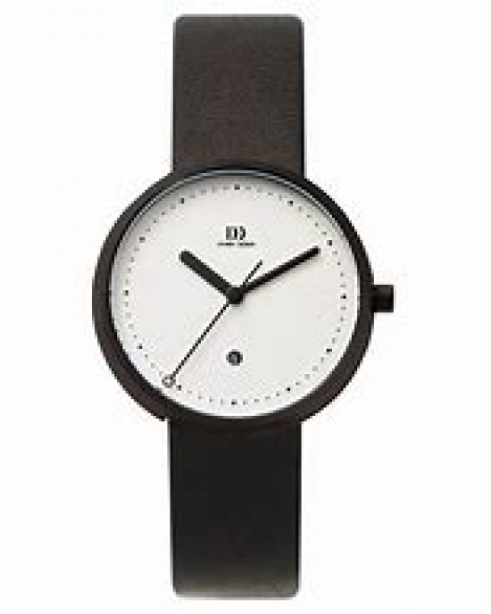 DANISH DESIGN HORLOGE "DESIGN BY MARTIN LARSEN" ZWART LEREN BAND, ZWARTE KAST MET WITTE PLAAT EN DATUM 30M - 76228 - IV14Q723