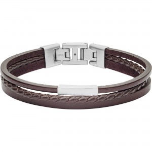 *FOSSIL STALEN  ARMBAND ZWART LEREN STRENGEN EN STAAL PLAATJE - 80081 - JF03323040