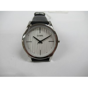 OLYMPIC HORLOGE,BALTIMORE, ZWART LEREN BAND, STALEN KAST, WITTE PLAAT 30M - 78953 - OL67DSL004