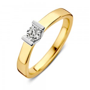 EXCELLENT GOUDEN RING BI-COLOR MET 0.20CT Si/W BRILJANT IN V ZETTING 3.9MM BREED MT58 - 80442 - RG416839-58-MT58