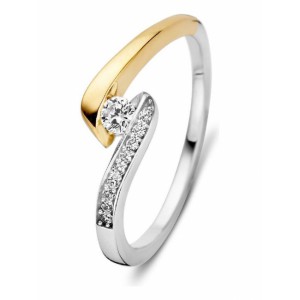 EXCELLENT GOUDEN BICOLOR RING MET SLAG MET ZIRCONIA TOPSTEEN EN IN WITGOUDEN SLAG 6.5MM MT54 - 80437 - RV426753-54-MT54