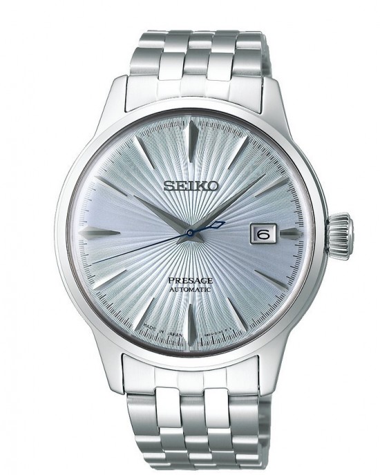 SEIKO HORLOGE PRESAGE AUTOMAAT STALEN BAND EN KAST, LICHT BLAUWE PLAAT MET DATUM 50M - 79382 - SRPE19J1