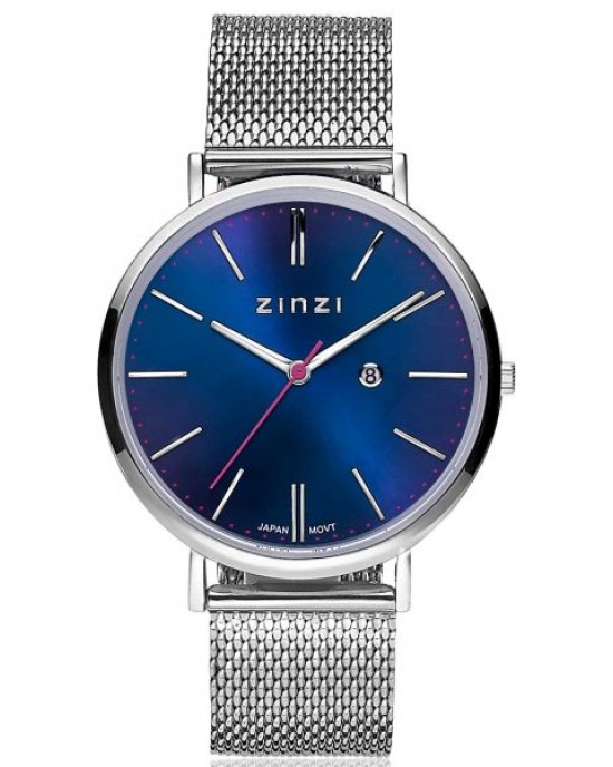 ZINZI HORLOGE "RETRO" BLAUWE WIJZERPLAAT ZLVEREN MILANESE BAND EN KAST - 73558 - ZIW403M