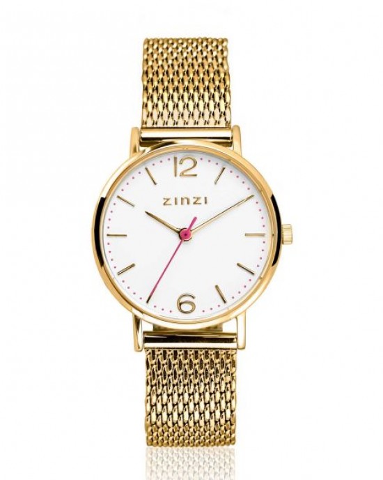 ZINZI HORLOGE "LADY" DOUBLE MESH BAND EN KAST MET WITTE PLAAT 50M - 74636 - ZIW607M