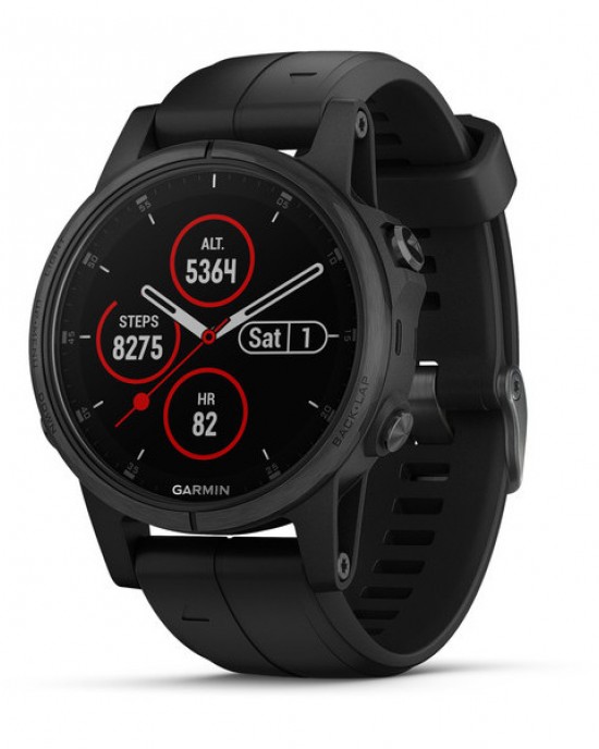 -VOORJAARSACTIE- GARMIN FENIX 5S PLUS, SAPPHIRE, BLACK MET ZWART KUNSSTOF BAND 100M - 75558 - 010-01987-03