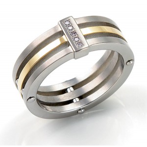 BOCCIA TITANIUM RING GOLD PLATED MET DIAMANT 0.025CRT (5X0.05CT) MT49 - 71181 - 0126-0249-MT49