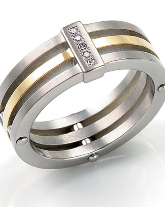 BOCCIA TITANIUM RING GOLD PLATED MET DIAMANT 0.025CRT (5X0.05CT) MT49 - 71181 - 0126-0249-MT49