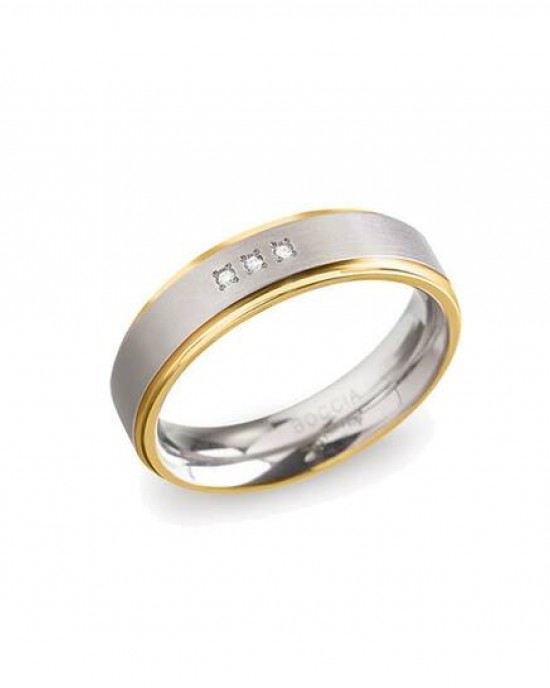 BOCCIA TITANIUM RING BI-COLOR, BREDE MIDDENBAAN TITANIUM / SMALLE BUITENBANEN VERGULD 0.015CT 5MM MT54 - 83834 - 0134-0454-MT54
