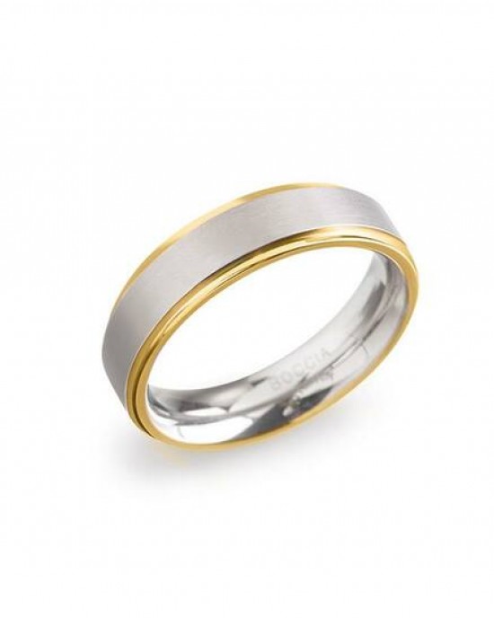 BOCCIA TITANIUM RING BI-COLOR, BREDE MIDDENBAAN TITANIUM / SMALLE BUITENBANEN VERGULD  5MM MT62 - 83835 - 0134-0562-MT62