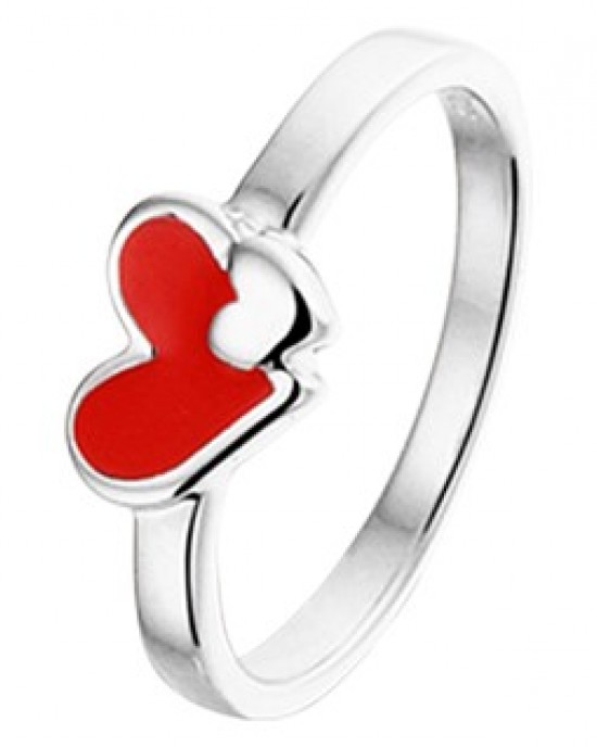 BELLINI ZILVEREN RING ROOD HARTJE MET ZILVEREN HARTJE MT44 -Ook als set leverbaar- - 76658 - 1325952-MT44