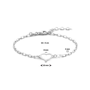 ZILVEREN ARMBAND PAPERCLIP MET HARTJE 10MM 16+3CM - 81847 - 1336398