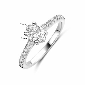 ZILVEREN RING MET ZIRKONIA'S IN SCHEEN EN 7X5MM OVALE TOPSTEEN IN VIERPOOTS CHATON MT54 - 84038 - 1342045-MT54