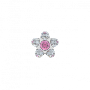 ZWEERKNOPJE CHIRURGISCH STAAL MET ROSE EN WITTE ZIRKONIA IN BLOEMMOTIEF (Betreft 1 suks) - 79199 - 157