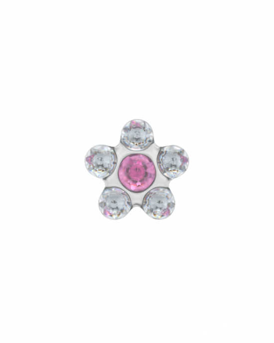 ZWEERKNOPJE CHIRURGISCH STAAL MET ROSE EN WITTE ZIRKONIA IN BLOEMMOTIEF (Betreft 1 suks) - 79199 - 157