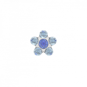 ZWEERKNOPJE CHIRURGISCH STAAL MET BLAUWE ZIRKONIA IN BLOEMMOTIEF (Betreft 1 suks) - 79200 - 158