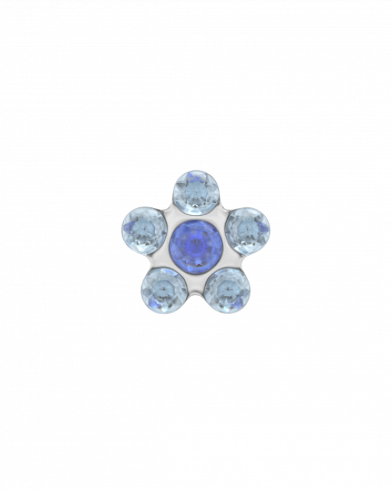ZWEERKNOPJE CHIRURGISCH STAAL MET BLAUWE ZIRKONIA IN BLOEMMOTIEF (Betreft 1 suks) - 79200 - 158