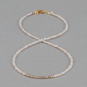 JÉH JEWELS PAREL COLLIER OFF WHITE ROZE PARELS MET GOLDFILLED BOLLETJES GECOMBINEERD 2MM X 42CM - 83727 - 20353