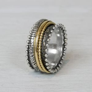 JÉH JEWELS ZILVEREN RING MET GOLDFILLED RINGETJES EN BOLLETJES AAN DE ZIJKANT MT54 - 81520 - 20961-MT54
