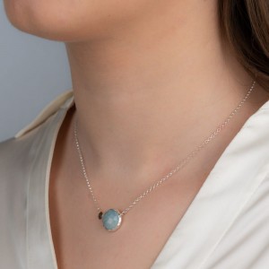 JÉH JEWELS ZILVEREN EN 9K GOUDEN HANGER MET 10MM AQUAMARIJN EN LABRDORIET INCL. COLLIER 3+42CM - 83470 - 21404