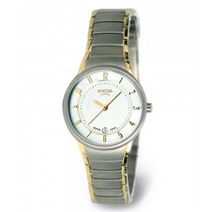 BOCCIA HORLOGE TITANIUM BICOLOR BAND EN KAST, WITTE PLAAT MET CIJFERS EN DATUM, SAPPHIRE GLAS 50M - 81028 - 3158-02