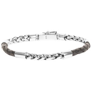 ZILVEREN ARMBAND, 1 EARTH ROME KPR, MET GEVLOCHTEN ZWARTLEER 4MM 21CM - 83455 - 32152482-0147