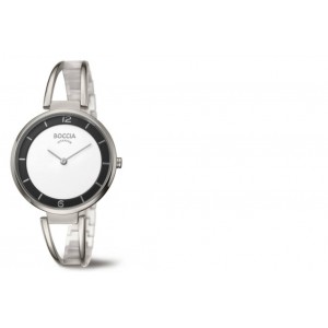 BOCCIA HORLOGE TITANIUM OPEN BAND EN KAST MET WITTE PLAAT MET ZWARTE RAND 34MM 50M - 83477 - 3260-01