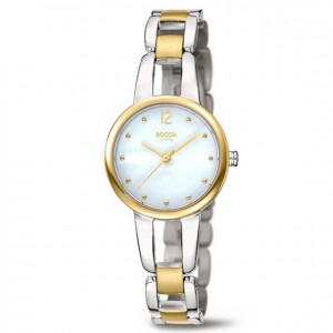 BOCCIA TITANIUM HORLOGE BI-COLOR MET OPEN SCHAKELS EN PARLEMOER PLAAT 28MM 50M - 80698 - 3290-02