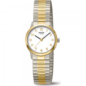 BOCCIA HORLOGE TITANIUM BICOLOR REKBAND EN KAST, WITTE PLAAT MET CIJFERS 50M - 81031 - 3318-03