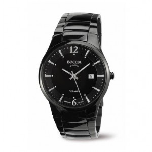 BOCCIA HORLOGE ZWART KERAMIEKE BAND EN KAST MET ZWARTE PLAAT , KAST MET ZWARTE PLAATMET DATUM  EN SAFFIERGLAS 39MM 30M - 83127 - 3572-02