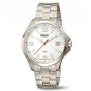 BOCCIA HORLOGE TITANIUM KAST EN BAND EN WITTE PLAAT EN SAFFIERGLAS MET DATUM EN BESCHERMDE KROON 100M - 81303 - 3591-06