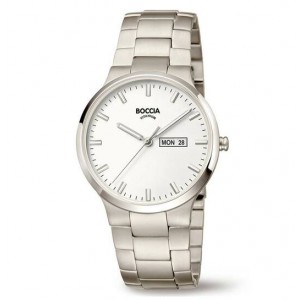 BOCCIA HORLOGE TITANIUM BAND EN KAST WITTE PLAAT MET DAG/DATUM AANDUIDING EN SAFFIERGLAS 39MM 50M - 82614 - 3649-01