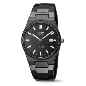 BOCCIA HORLOGE ZWART CERAMICBAND EN KAST, ZWARTE PLAAT MET DATUM EN SAFFIERGLAS 36MM 50M - 84871 - 3675-01
