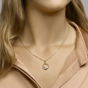 GOUDEN HANGER BICOLOR CIRKEL MET ZIRCONIA 15X23MM - 80710 - 4022989