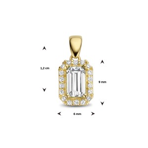 GOUDEN HANGER HALO MET EMERALD GESLEPEN WITTE ZIRCONIA TOPSTEEN IN VIERPOOTSCHATON ZETTING MET RONDOM WITTE ZIRCONIA'S 9X6MM - 82187 - 4028200