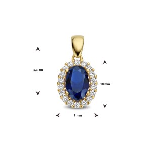 GOUDEN HANGER HALO MET OVAAL GESLEPEN BLAUWE ZIRCONIA TOPSTEEN IN VIERPOOTSCHATON ZETTING MET RONDOM WITTE ZIRCONIA'S 7X10MM - 82189 - 4028202