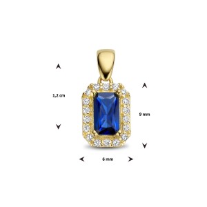GOUDEN HANGER HALO MET EMERALD GESLEPEN BLAUWE ZIRCONIA TOPSTEEN IN VIERPOOTSCHATON ZETTING MET RONDOM WITTE ZIRCONIA'S 9X6MM - 82190 - 4028203