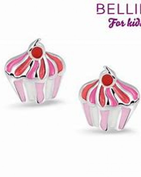 BELLINI ZILVEREN OORSTEKERS CUPCAKE ROSE/WIT/ROOD - 70310 - 575010