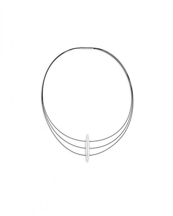 CHARIZZMA STALEN COLLIER "NEWAVE" DE STRENGEN MET ZWART SILICONE EN ZILVEREN TUSSENSTUK - 76242 - W130680791D49