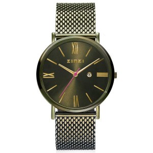 ZINZI HORLOGE "RETRO ROMAN" GROEN MILANEESE BAND EN KAST, GROENE WIJZERPLAAT 50M - 78810 - ZIW544M