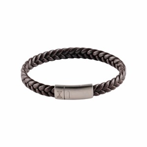 AZE JEWELS JUNIOR LEREN ARMBAND PLAT GEVLOCHTEN BRUIN LEREN STRENG MET STALEN SLUITING 16.5CM - 80924 - AJ-BL403-B-165